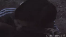 Brunette cocksucker fucked by a stranger in the woods
