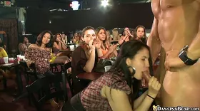 Girls on a night out start sucking the strippers' cocks before getting fucked hard